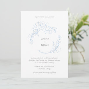 Sarah Dusty Blue Floral Wreath Modern Wedding Invitation