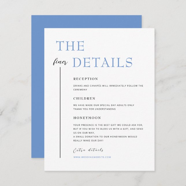 SARAH Modern Blue Minimalist Wedding Details Card (Front/Back)