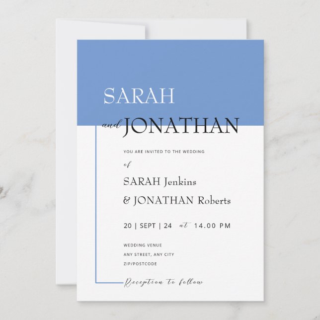SARAH Moderne Bleu Faire-part de mariage minimalis (Devant)