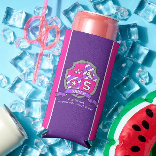 Sarah name meaning pink crest unicorn  seltzer can cooler (In Situ Summer)