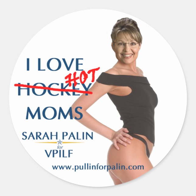 Sarah Palin - I Love Hot(ckey) Moms Sticker (Front)