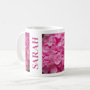 "Sarah" Pink Spring Hydrangea Floral Lettering Art Coffee Mug