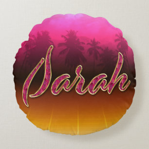 Sarah Vorname Name golden pink Kissen Round Pillow