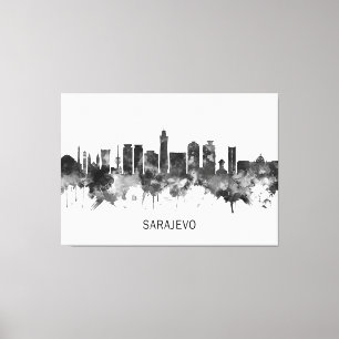 Sarajevo Bosnia and Herzegovina Skyline BW Canvas Print