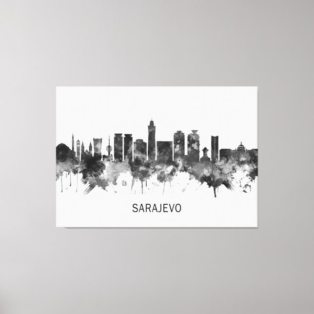 Sarajevo Bosnia and Herzegovina Skyline BW Canvas Print (Front)