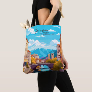Sarajevo Bosnia Vintage Art Travel Illustration Tote Bag