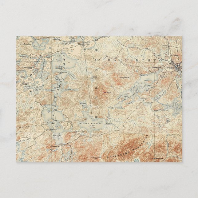 Saranac Lake Chain (Lower, Middle and Upper Lakes) Postcard (Front)