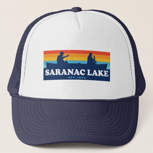 Saranac Lake New York Canoe Trucker Hat (Front)