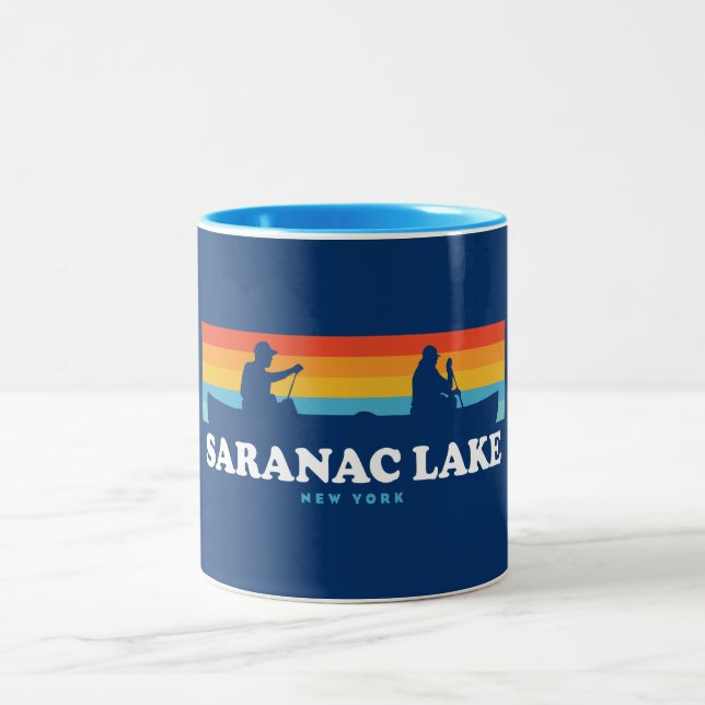 Saranac Lake New York Canoe Two-Tone Coffee Mug (Center)