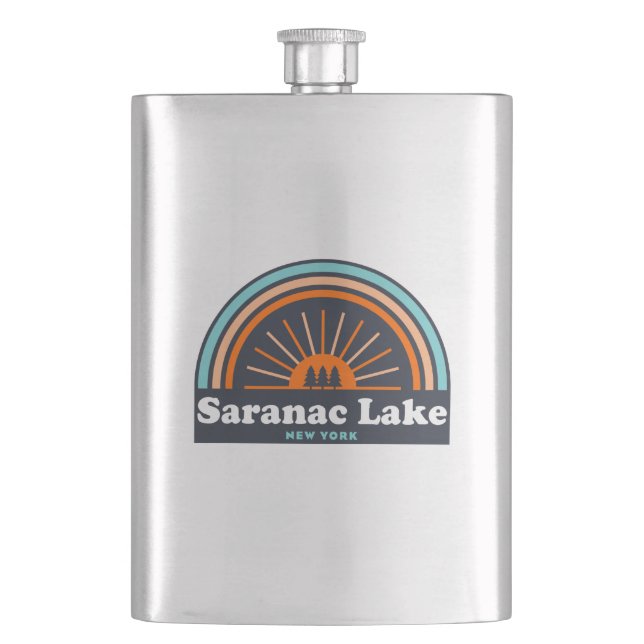 Saranac Lake New York Rainbow Hip Flask (Front)