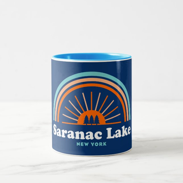 Saranac Lake New York Rainbow Two-Tone Coffee Mug (Center)
