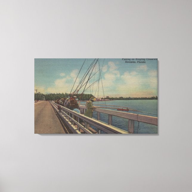 Sarasota, FL - View of People Fishing Off Canvas Print (Front)