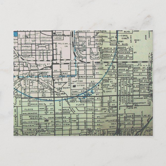 Sarasota, FL Vintage Map Postcard (Front)