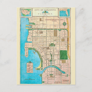 Sarasota FL Vintage Map Postcard
