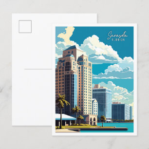 Sarasota Florida Art vintage travel illustration Postcard