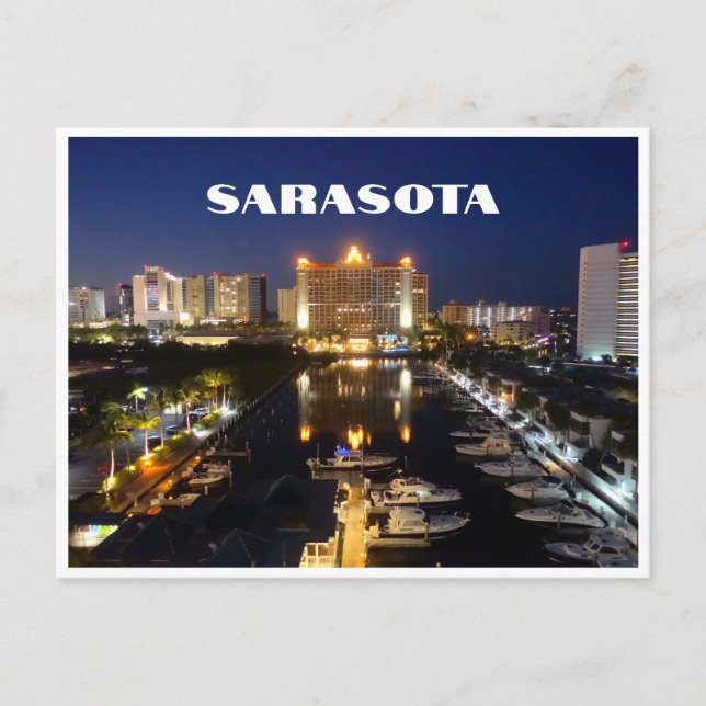 Sarasota Florida at Night Boats in the Marina Postcard (Front)