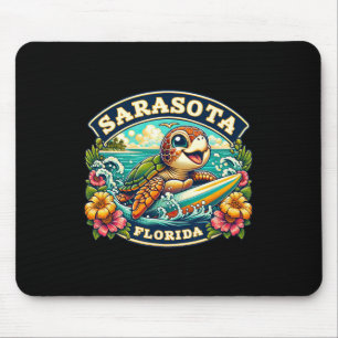 Sarasota Florida Cute Sea Turtle Surfing Mouse Pad