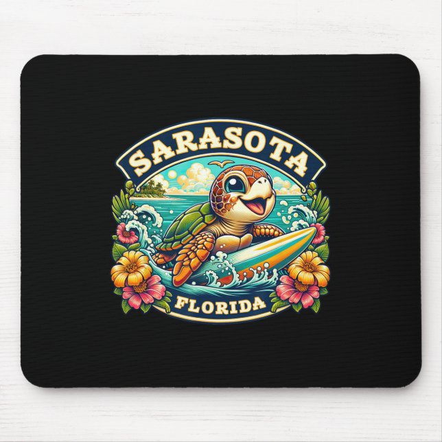 Sarasota Florida Cute Sea Turtle Surfing  Mouse Pad (Front)