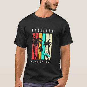 Sarasota Florida Retro Surfer Beach with Palm Tree T-Shirt