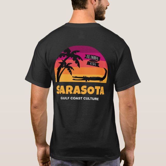 Sarasota Florida Sunset with Alligator Custom Text T-Shirt (Back)