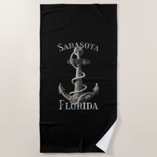 Sarasota Florida Vacation Nautical Anchor Sailing Beach Towel
