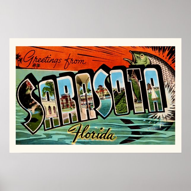 Sarasota Floride 20x30 Impression Rétro (Devant)