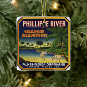 Sarasota Phillippe Citrus Label Ceramic Ornament