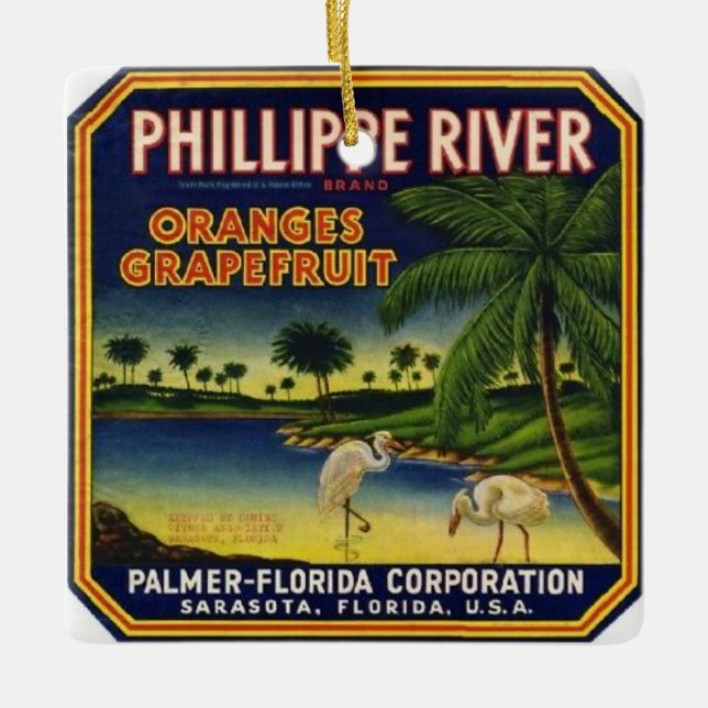 Sarasota Phillippe Citrus Label Ceramic Ornament (Front)