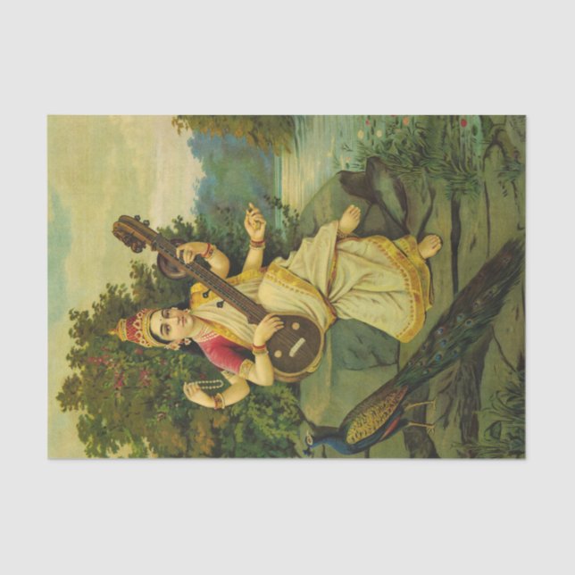 Saraswati, Goddess of Music by Raja Ravi Varma Tissue Paper (Front)