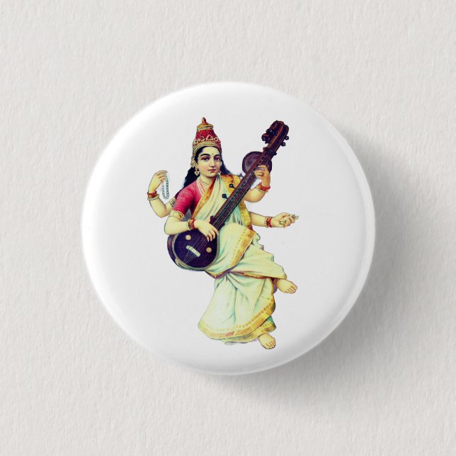 Saraswati, Hindu Goddess 1 Inch Round Button (Front)