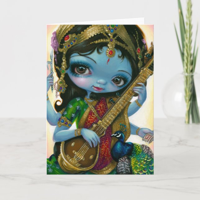 "Saraswati Playing Veena" Greeting Card (Front)
