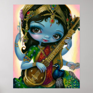 Saraswati Playing Veena Hindu Goddess Art PRINT