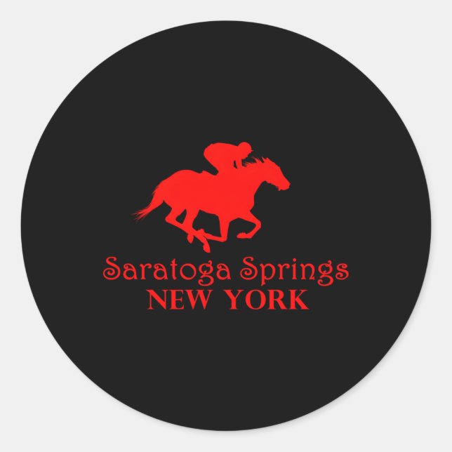 Saratoga Springs New York Horse Racing Jockey Classic Round Sticker (Front)