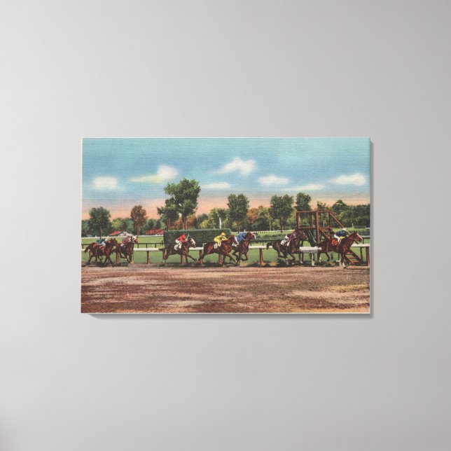 Saratoga Springs, NY - Horse Race Track Scene Canvas Print (Front)