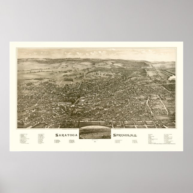 Saratoga Springs, NY Panoramic Map - 1888 Poster (Front)