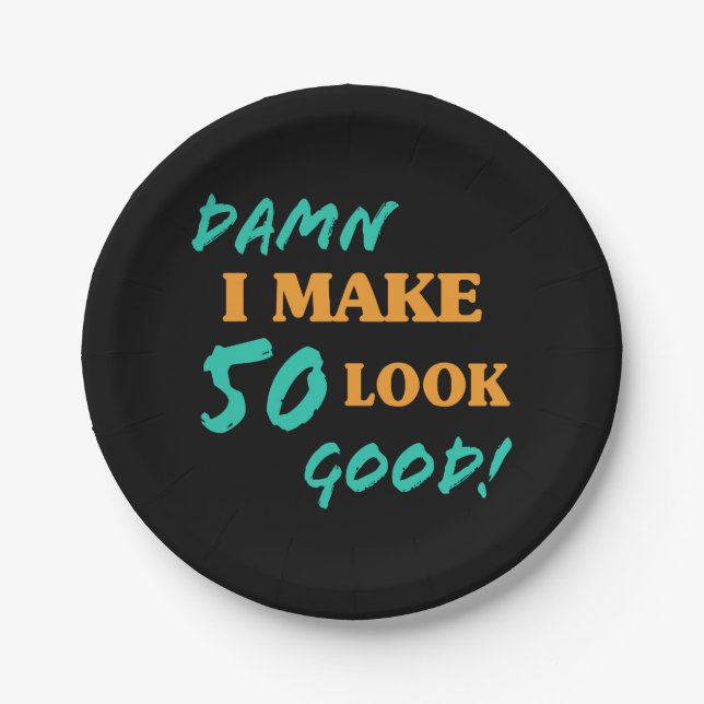 Sarcastic 50th Birthday Attitude Paper Plate (Front)