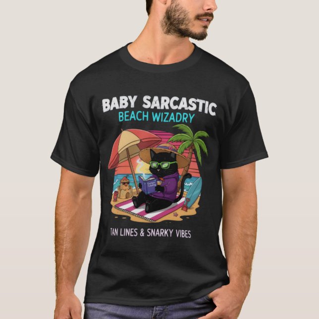 Sarcastic Beach Cat - Funny Summer Kitten T-Shirt (Front)