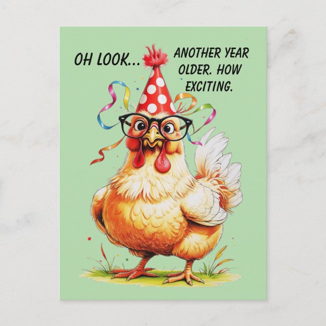 Sarcastic Birthday Humour with Judgy Chicken Postcard (Front)