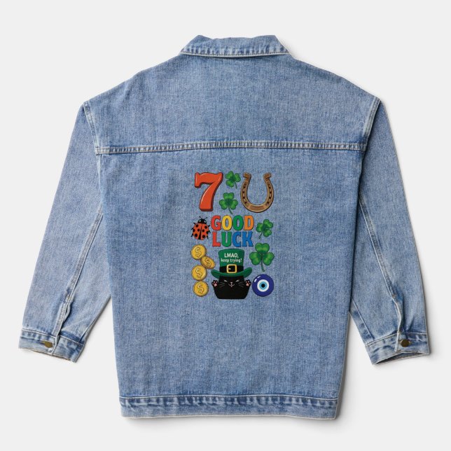 Sarcastic black cat  and Lucky charms Denim Jacket (Back)
