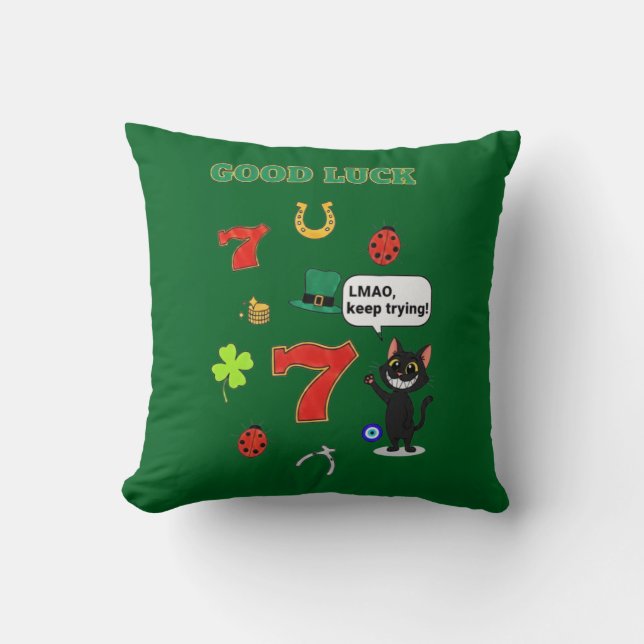 Sarcastic black cat  and Lucky charms Throw Pillow (Front)