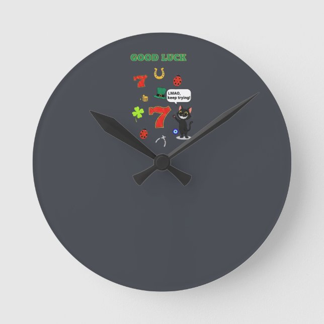 Sarcastic black cat &Lucky charms Round Clock (Front)