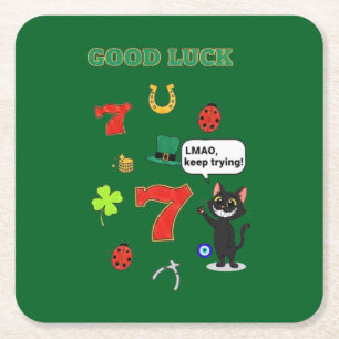 Sarcastic black cat &Lucky charms Square Paper Coaster