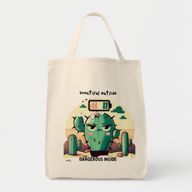 Sarcastic Cactus with Low Battery Tote Bag (Front)