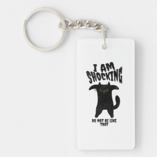 Sarcastic Cat Cartoon Black & White Keychain