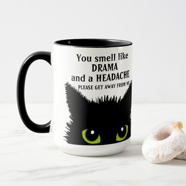 Sarcastic Cat Drama & Headache Office School  Mug (With Donut)