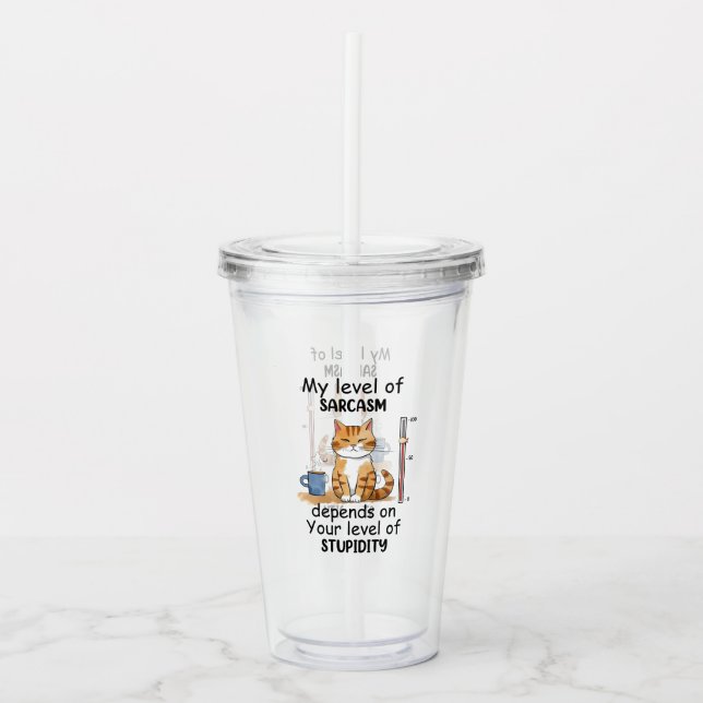 Sarcastic Cat – Funny Orange Art Acrylic Tumbler (Front)