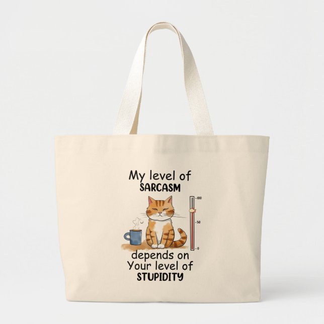 Sarcastic Cat – Funny Orange Art Large Tote Bag (Front)