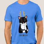 Sarcastic Christmas Cat<br><div class="desc">A sarcastic and rather bored black and white tuxedo cat with Christmas antlers.  Ho ho ho,  and all that. Original art by Nic Squirrell. 
Change or remove the text to customize.</div>