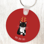 Sarcastic Christmas Cat Keychain<br><div class="desc">A funny sarcastic,  annoyed and unenthusiastic black and white tuxedo cat with Christmas antlers.  Ho ho ho etc.
Great as a stocking filler.
Change the text or remove it to personalize further.</div>