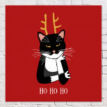 Sarcastic Christmas Cat Poster<br><div class="desc">A funny sarcastic,  annoyed and unenthusiastic black and white tuxedo cat with Christmas antlers.  Ho ho ho,  and all that stuff.
Change the text or remove it to personalize further.</div>